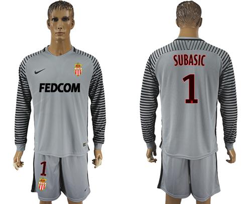 Monaco #1 Subasic Grey Goalkeeper Long Sleeves Soccer Club Jersey